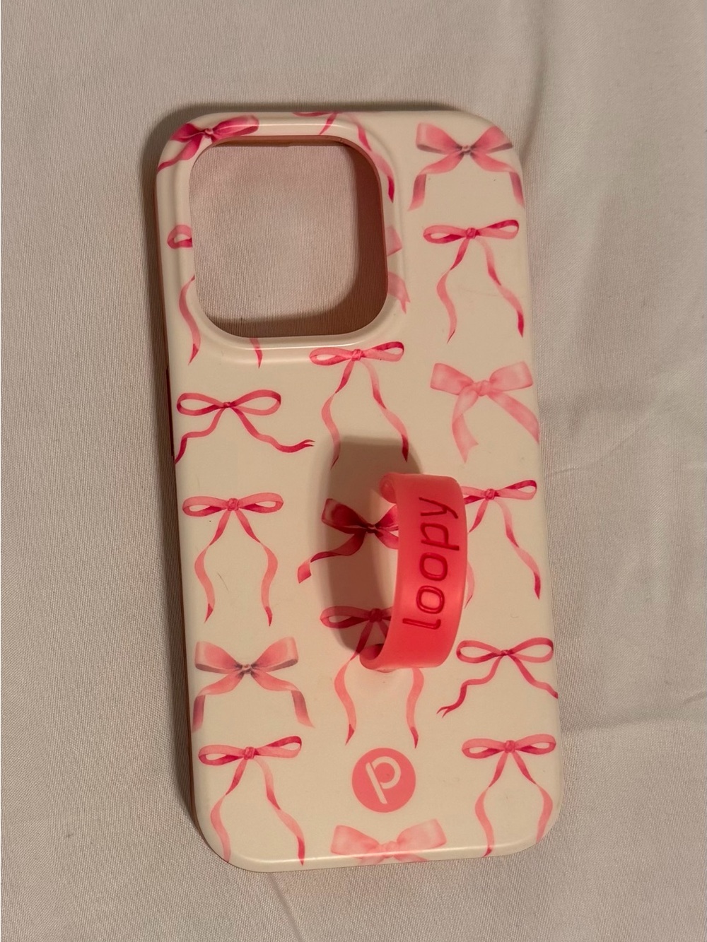 Loopy Case Pink Bow Pattern Phone Case with Hand Strap IPhone 15 Pro
